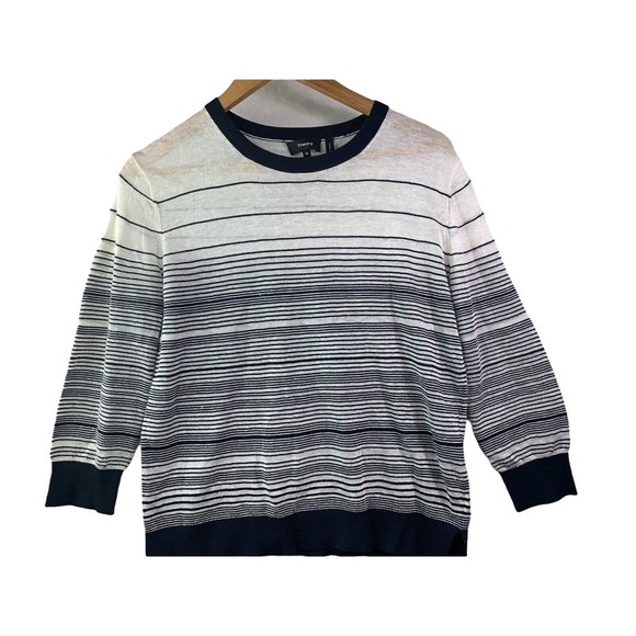 Theory Women's Size Medium Navy Blue White Striped Rainee P Prosecco Sweater Top - Picture 1 of 6